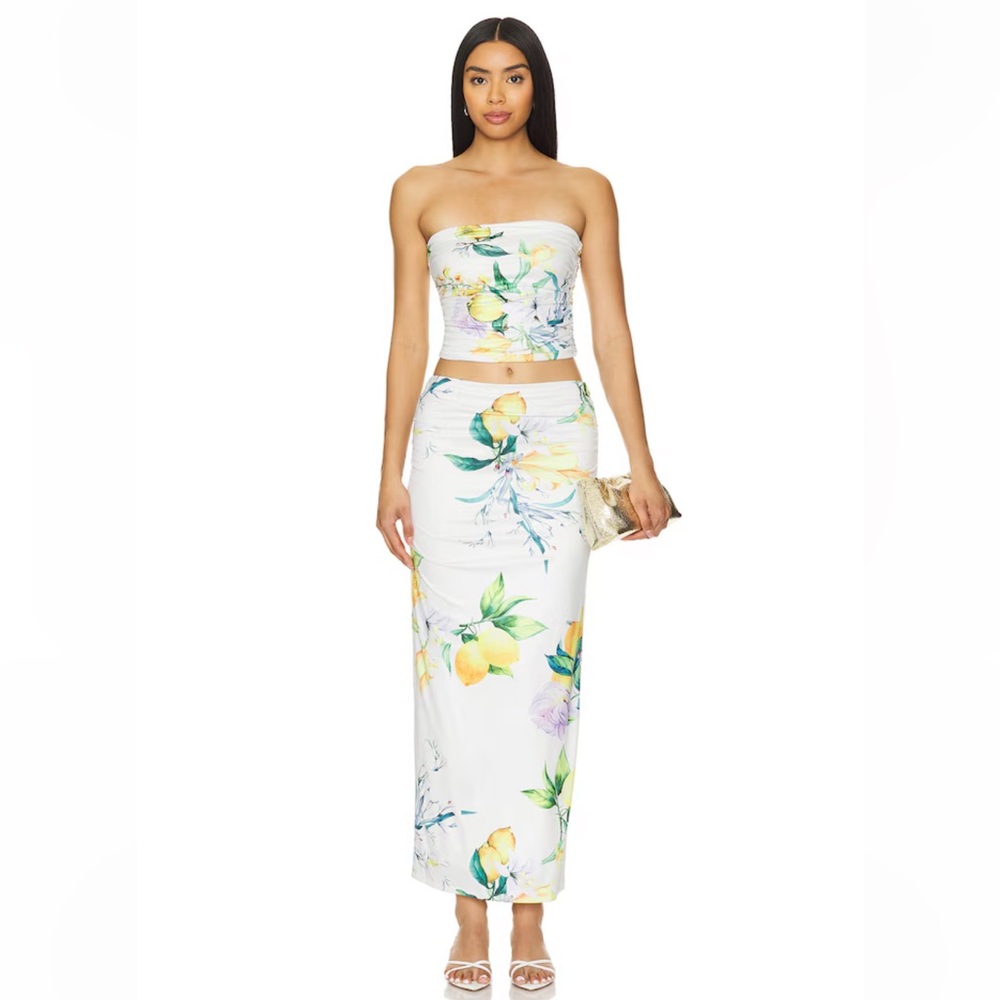 White Lemon-Print Maxi Skirt - Elegant Floral Summer Style